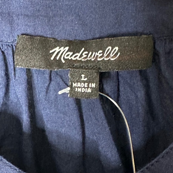 Madewell Shirred Balloon-Sleeve Top Button Front Blouse Navy Blue Size Large - Picture 7 of 10